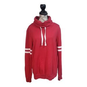 On Fire Women's Sweatshirt Drawstring Red With White Stripes On Sleeves L